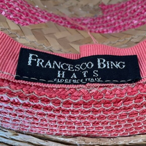 FRANCESCO BING Woven Straw Pink Tan Italian Hat Vintage main image 11